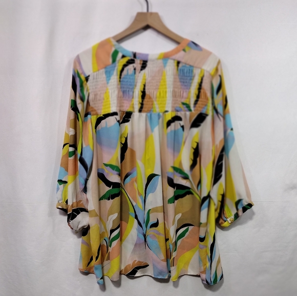 Rose + Olive Floral Button Blouse Women's 2X Multicolor Artsy Retro 90s Festival - Picture 5 of 8